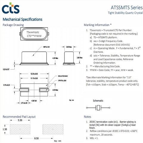 TS220F33CDT,ATSSMTS,CTS橢圓形晶振,22MHz無源晶體
